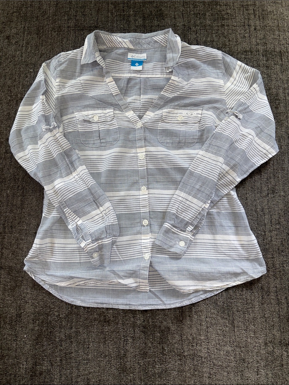 Columbia Women’s Striped Button-Up Shirt in Gray & White - Small